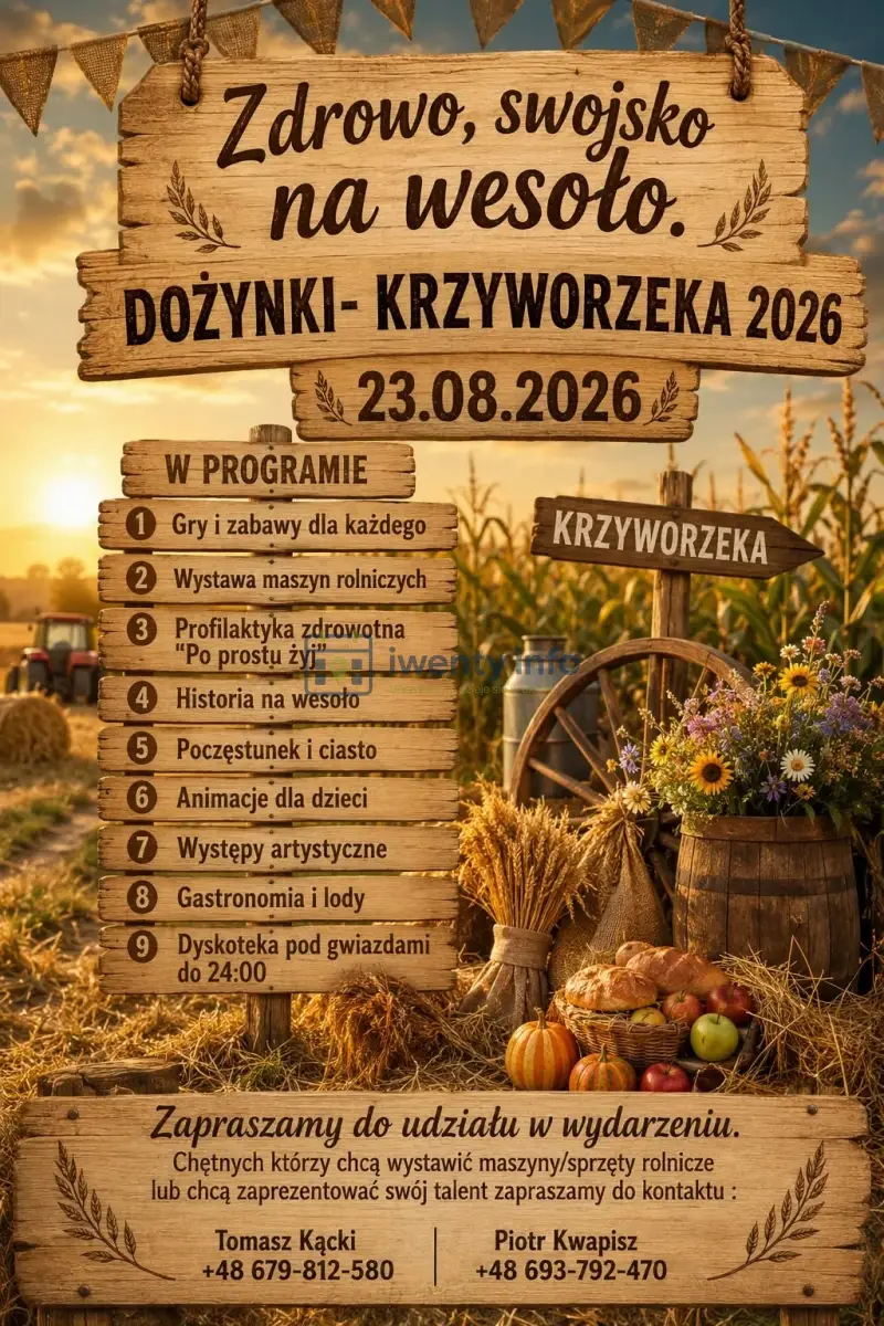 Plakat: Dożynki Krzyworzeka 2026 – „Zdrowo, swojsko na wesoło”
